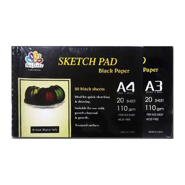 A3 - A4 Black Paper Sketch Pads 20 Sheets 110gsm For Sketch The Stationers